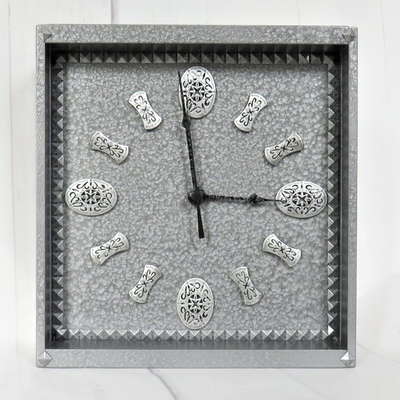 Silver Wall Clock Hammered Metal Paint Finish Square Clock.....924 - Picture 3 of 8
